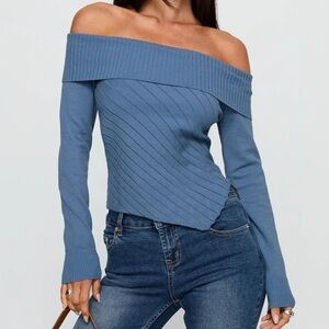 NWT Princess Polly “Brisa” Long Sleeve Blue Ribbed Long Sleeve Top 💙🦋 SIZE L/XL